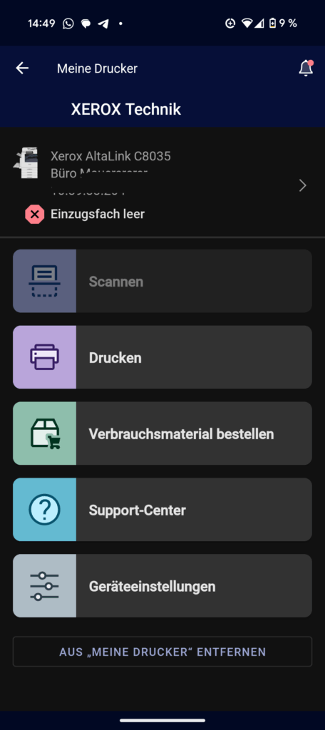 Übersicht Drucker & Support